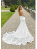 Wide Straps Ivory Lace Tulle Deep V Back Wedding Dress